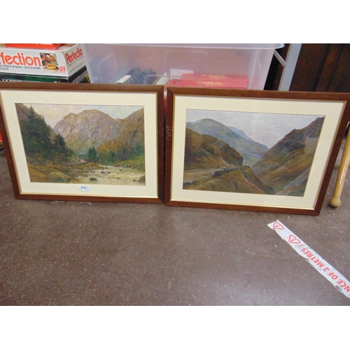 447 - After de Breanski Jnr, pair of framed and glazed colour prints.