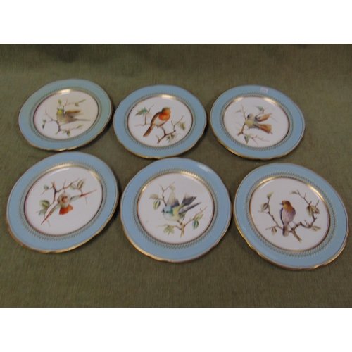 141 - Set of six antique gilt edged plates, each decorated with hand painted birds.