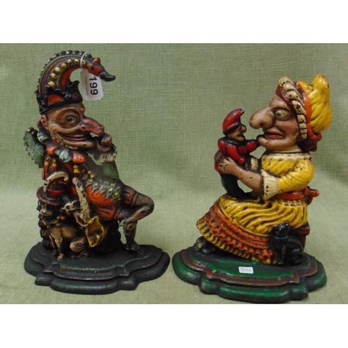 199 - Good pair of painted cast iron Punch & Judy door stops, each 12