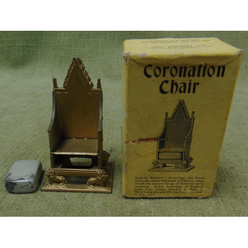 205 - Boxed Britains 1950's scale model of the Coronation chair  and miniature stone of destiny.