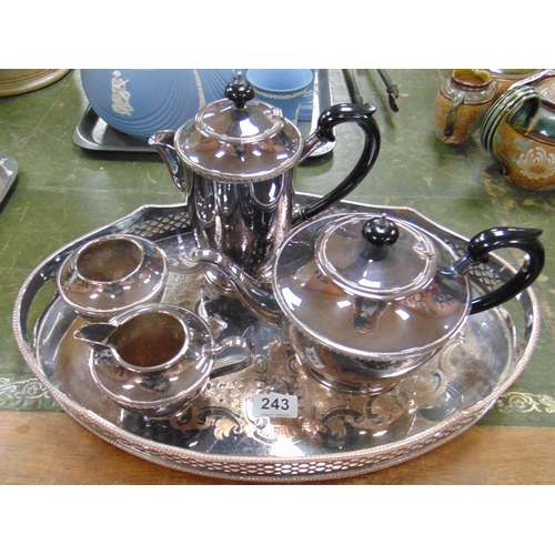 243 - Silver plated four piece tea service, and an oval tray.