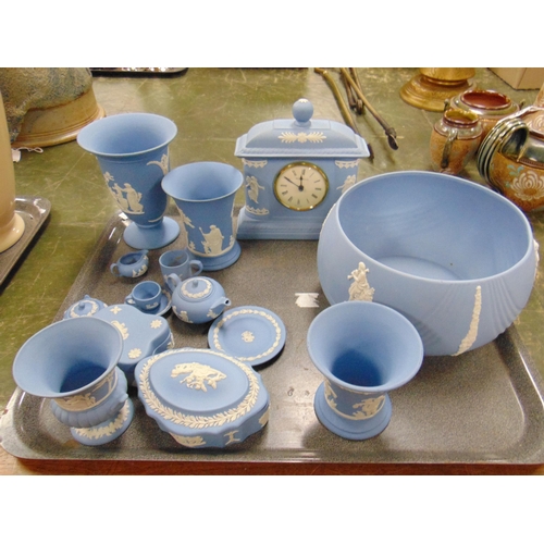 244 - Collection of Wedgwood blue coloured jasper ware.