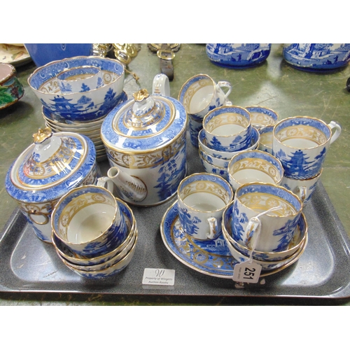 251 - Antique gilt edged willow pattern tea service, aprox 34 pieces.