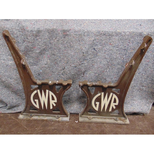 26 - Good pair of cast iron GWR bench ends, each 32 x 20