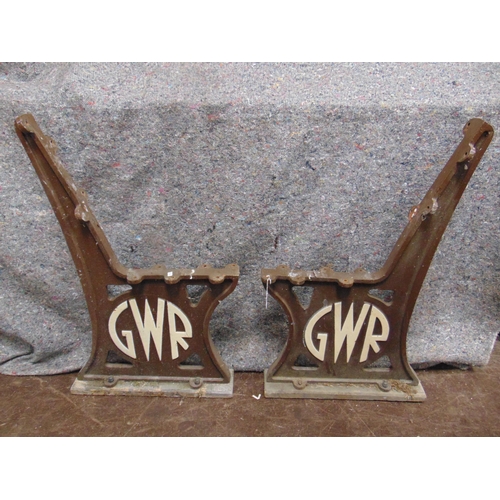 26 - Good pair of cast iron GWR bench ends, each 32 x 20