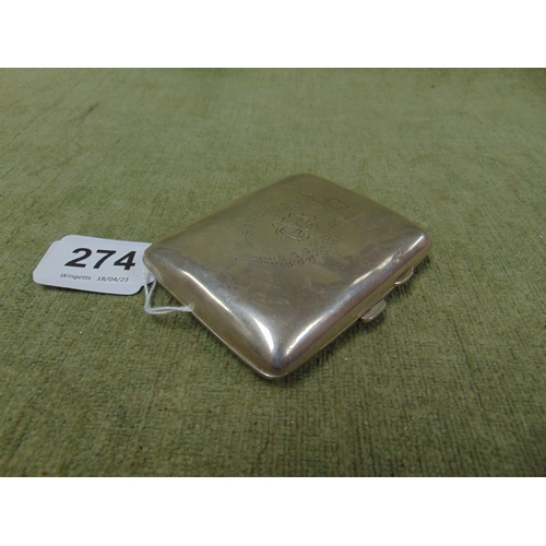 274 - Silver cigarette case, maker F.G. Rose, Birmingham 1926.