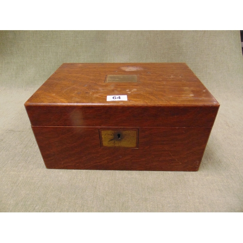 64 - Antique oak writing box, having lift up lid and fitted interior. 7 x 14 x 9.5