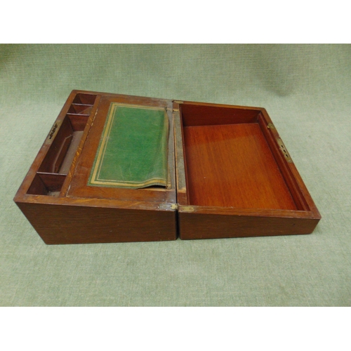 64 - Antique oak writing box, having lift up lid and fitted interior. 7 x 14 x 9.5