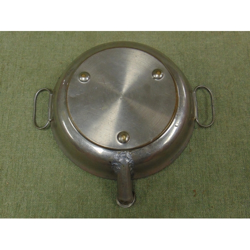 80 - Victorian pewter dish warmer, the ceramic centre decorated with humorous shooting scenes. 8.5