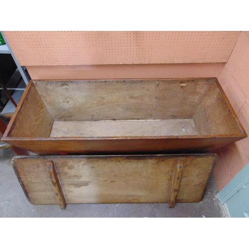 90 - Antique elm dough bin, rectangular lift off top, on turned supports and plain stretchers. 27 x 48 x ... 