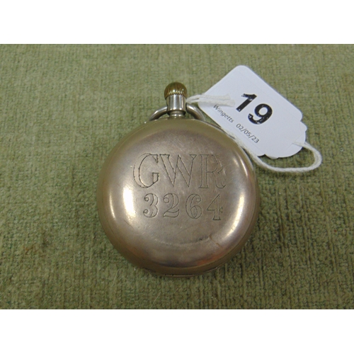 19 - Lancashire watch Co Ltd Prescot GWR pocket watch. The back marked 3264.