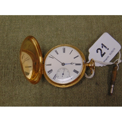 21 - 18ct gold cased full Hunter pocket watch, maker W.H.& S Jackson Clarkenwell, No.28500, having enamel... 