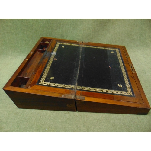 245 - 19th century mahogany writing box, lift up lid revealing a fitted interior. 6 x 16 x 9.5