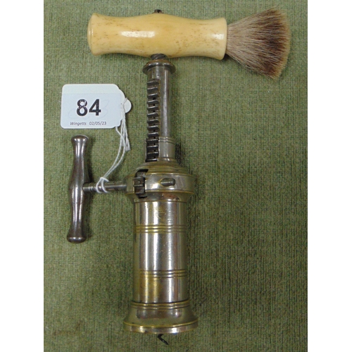 84 - Antique Thomson type King's corkscrew, having bone handle and brush, with plated barrel.