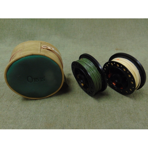 181 - Two still water trout fishing spools, contained in an Orvis bag.