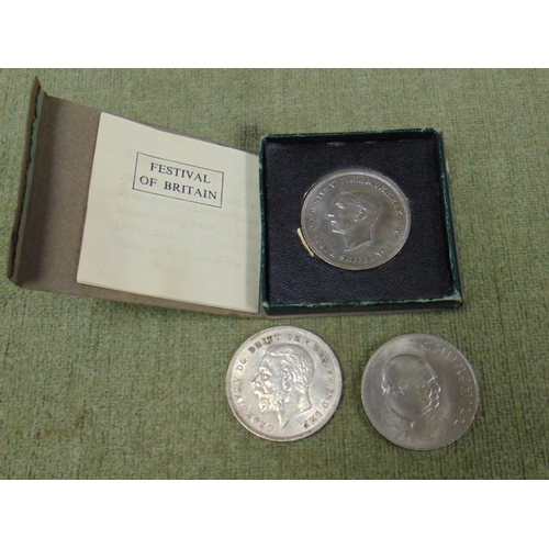 22 - Three commemorative crowns, silver jubilee 1935, cased proof 1951 festival of Britain and 1965 Churc... 