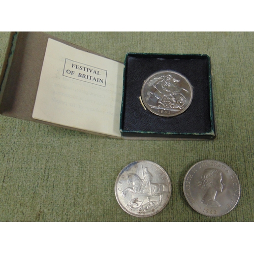 22 - Three commemorative crowns, silver jubilee 1935, cased proof 1951 festival of Britain and 1965 Churc... 