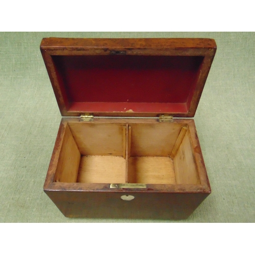 283 - Antique burr walnut tea caddy , having lift up lid and on bun feet. 6 x 8 x 5