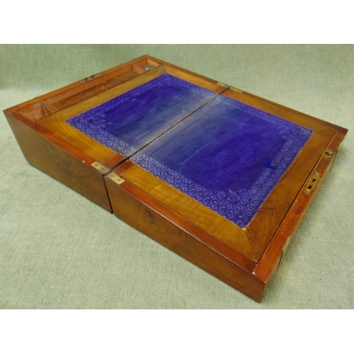 286 - Antique walnut brass bound writing box, having lift up lid and fitted interior. 6 x 14 x 9