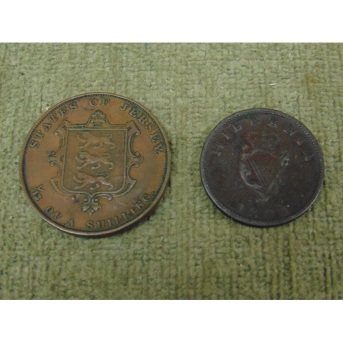 345 - Irish 1805 Half penny and Jersey 1858 thirteenth of a penny.