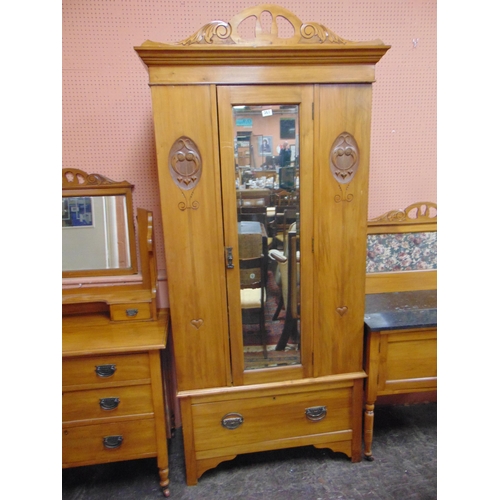 363 - Edwardian satinwood bedroom suite, comprising single mirrored door wardrobe, marble top washstand, m... 