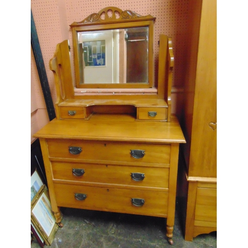 363 - Edwardian satinwood bedroom suite, comprising single mirrored door wardrobe, marble top washstand, m... 