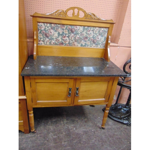 363 - Edwardian satinwood bedroom suite, comprising single mirrored door wardrobe, marble top washstand, m... 