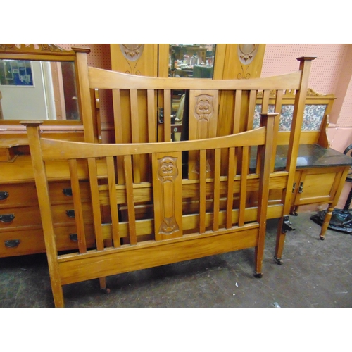 363 - Edwardian satinwood bedroom suite, comprising single mirrored door wardrobe, marble top washstand, m... 