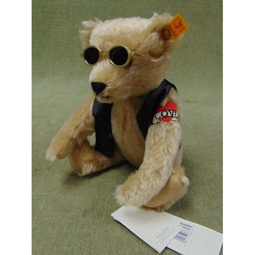 51 - Steiff blonde biker teddy bear.