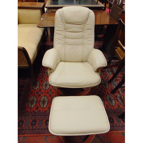 448 - Cream leather swivel chair and stool.