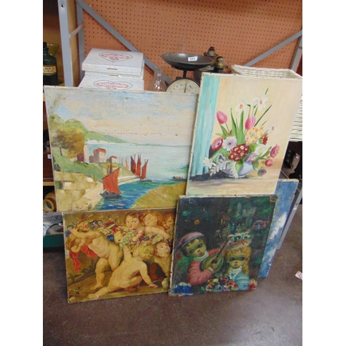 Four unframed paintings on canvas.