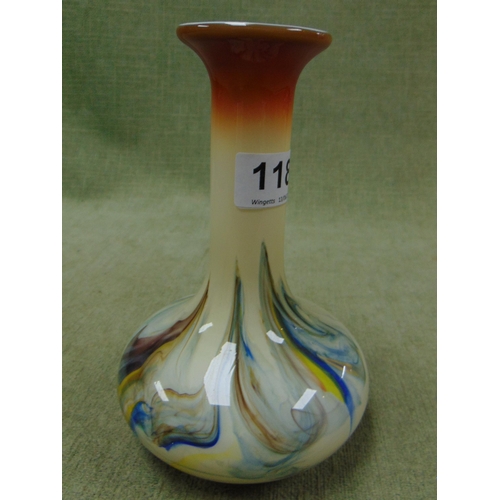 118 - Studio glass multi coloured bottle vase, 7.5