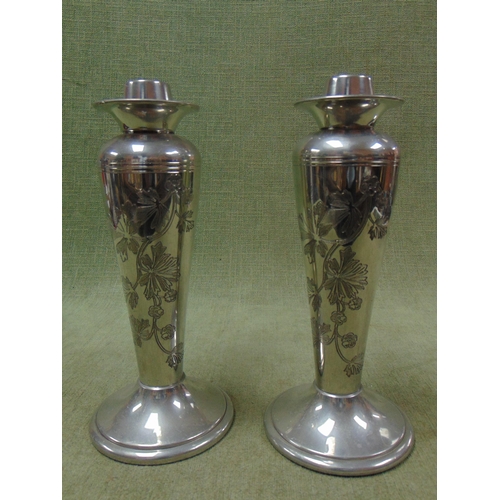 19 - Pair of Pewter Wedgwood Interiors 1999 candlesticks, 10.5