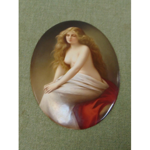 2 - Good 19th century oval continental porcelain plaque, depicting a hand painted semi nude female. 7 x ... 