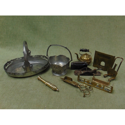 49 - Tudric pewter dish and a quantity of brass miniatures.