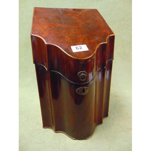 62 - George III inlaid mahogany knife box, having lift up lid and fitted interior, converted. 14.5 x 9.5 ... 