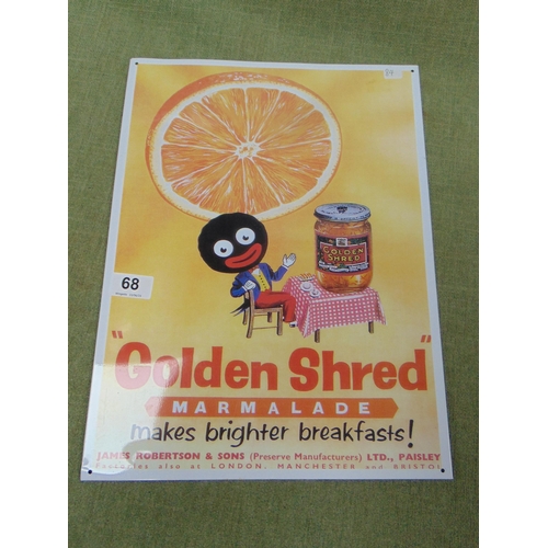 68 - Reproduction Golden Shred marmalade enamel sign . 15.5 x 12