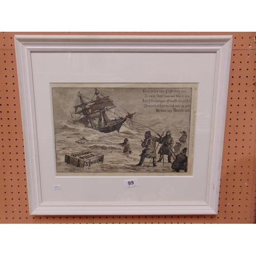 99 - Framed and glazed black and white advertising print, Beechams pills St Helens.