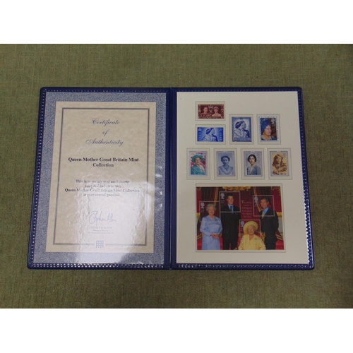 12 - Cased Westminster Collection Queen Mother Britain Mint stamps.