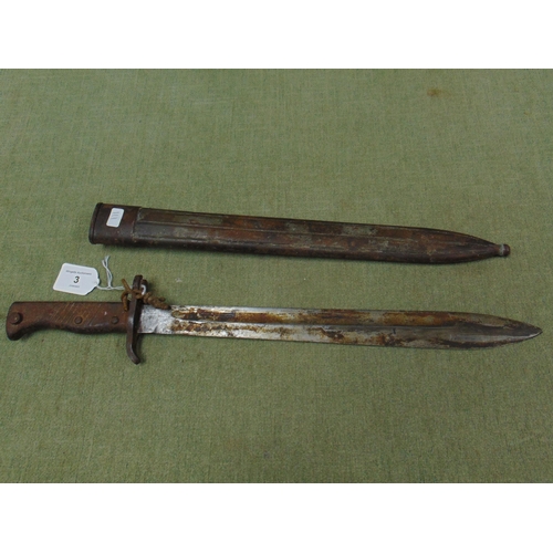 3 - 2nd World War German bayonet in scabbard. 18.5