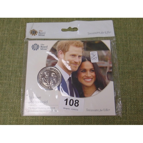 108 - Royal Mint £5 BUC 2018 Harry and Megan £5 coin.