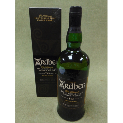 15 - Boxed bottle 1 litre Ardbeg Ten year old malt whisky, 46%.