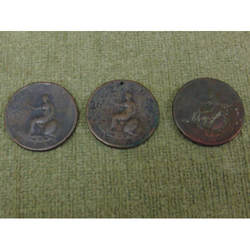 19 - George III , Three 1790's half penny coins.