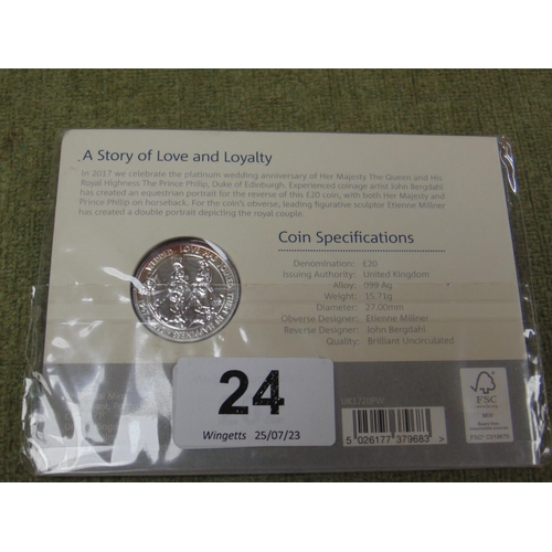 24 - Elizabeth II platinum wedding silver 2017 £20 coin.