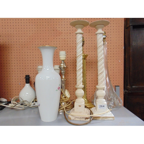 264 - Pair of candle stands, various table lamps.