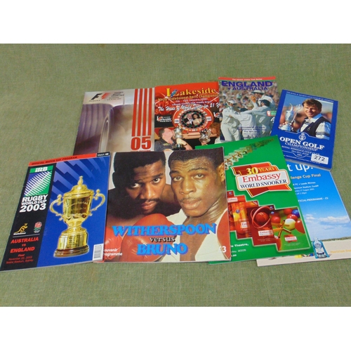 272 - Collection of sporting programmes, including Witherspoon v Bruno heavyweight title 1986 & 2003 Rugby... 