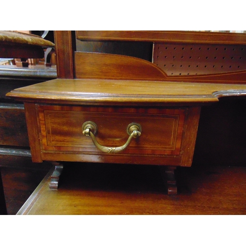 294 - Maple & Co, Edwardian inlaid mahogany mirror back dressing table, four short and two long drawers wi... 