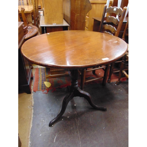 318 - Antique mahogany tripod table, circular tilt top, baluster turned column and on down swept supports.... 