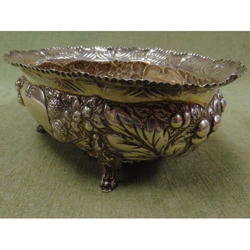 35 - Antique silver bowl, having embossed floral decoration , and on shaped feet, maker Atkin Brothers, S... 