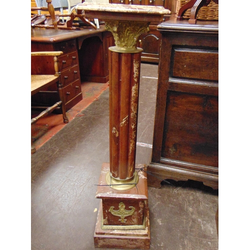 383 - Ornate red marble gilt mounted pedestal, 40